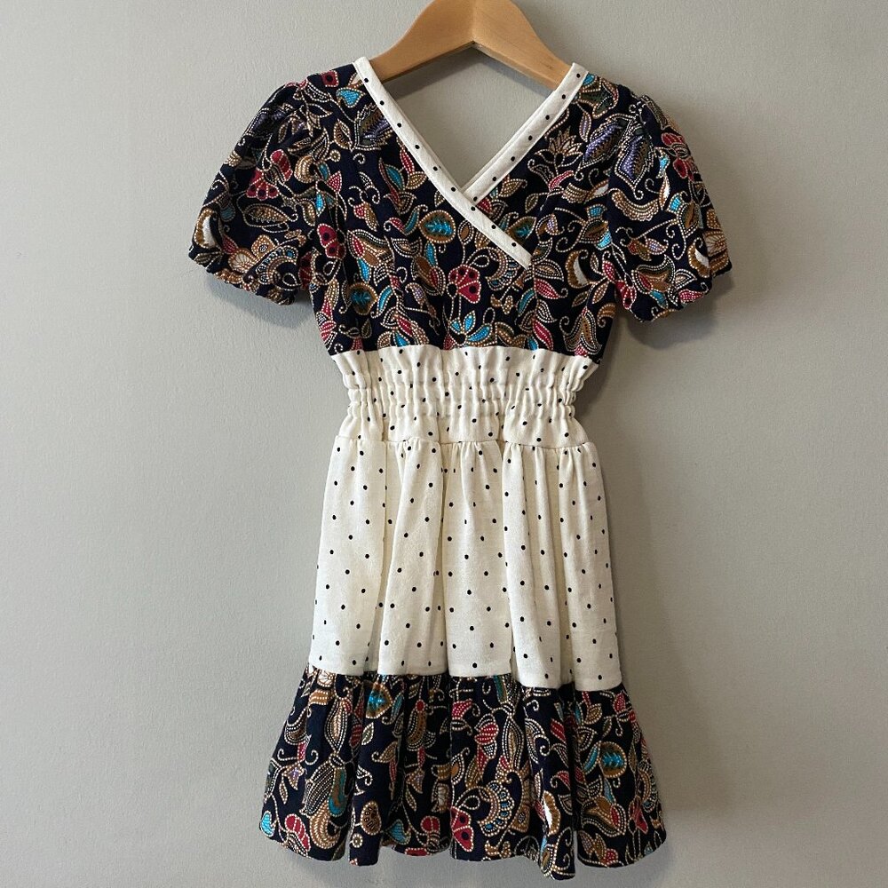 Handmade Children's 100% Cotton Multicolour Pattern Off White Polka Dot Dress